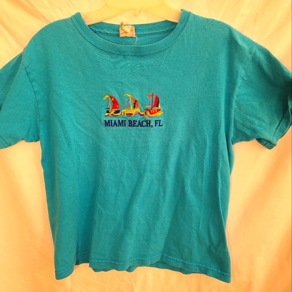Miami Beach Embroidered Cotton Tshirt